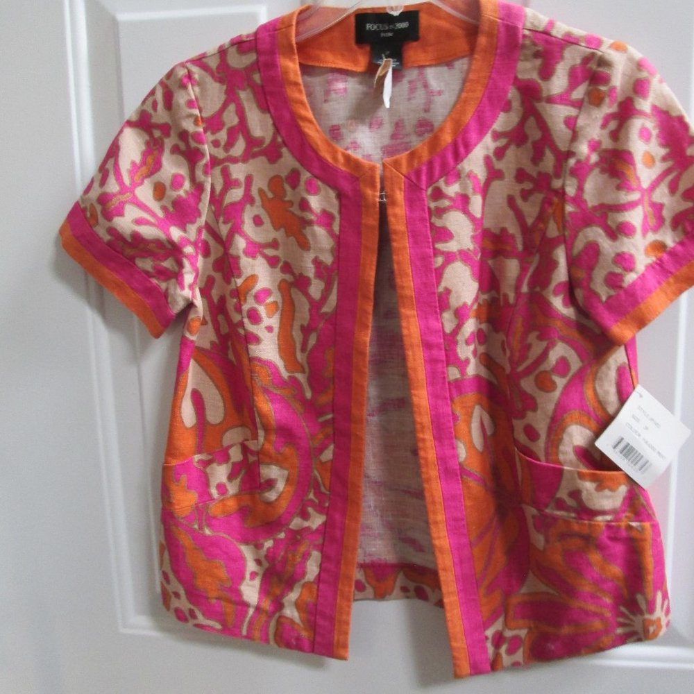 FOCUS 2000 floral orange/linen jacket Sz 2P